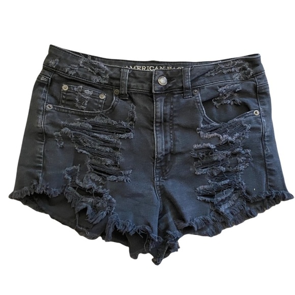 American Eagle Vintage High Rise Destructed Shorts Black - Picture 1 of 6
